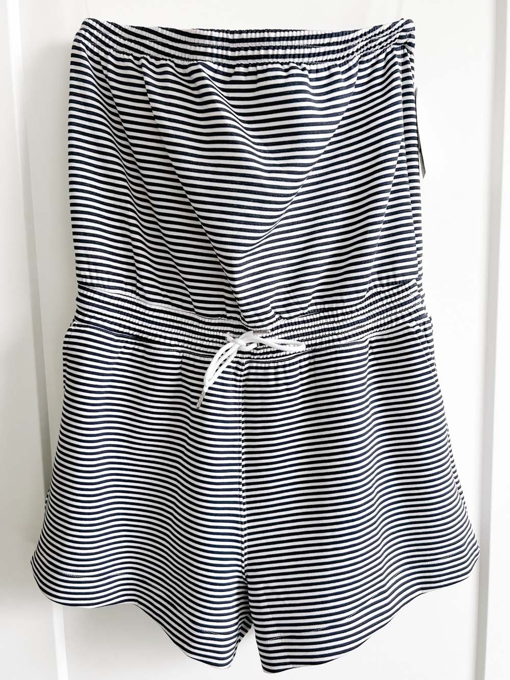 YPB Striped Navy and White Drawstring Waist Women's Romper